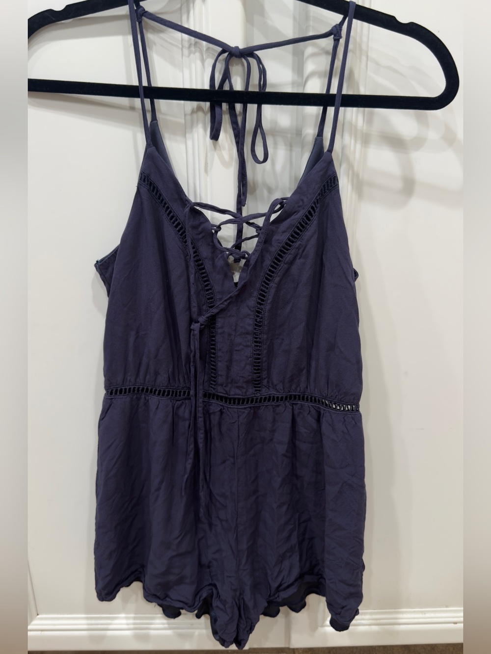 Women’s Lace-Up Romper - Navy